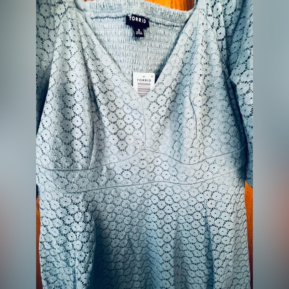 Torrid Light Blue Sweetheart Neck Lace Long Sleeve Mini Dress - Picture 3 of 9